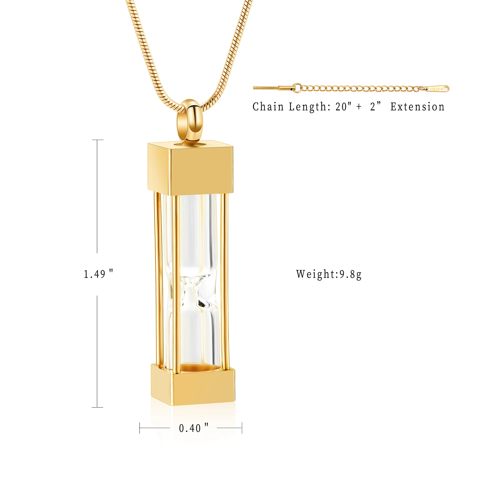 Time Memory Unique Square Hourglass Glass Cremation Jewelry Urn Necklace for Ashes Cremation Jewelry Keepsake Memorial Pendant