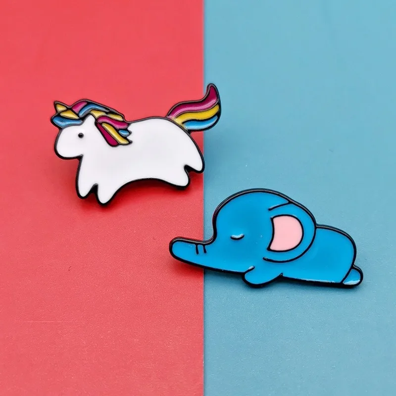 Baby elephant unicorn cartoon brooch cute clothes pins bag enamel accessories anti-glare buckle cute little badge