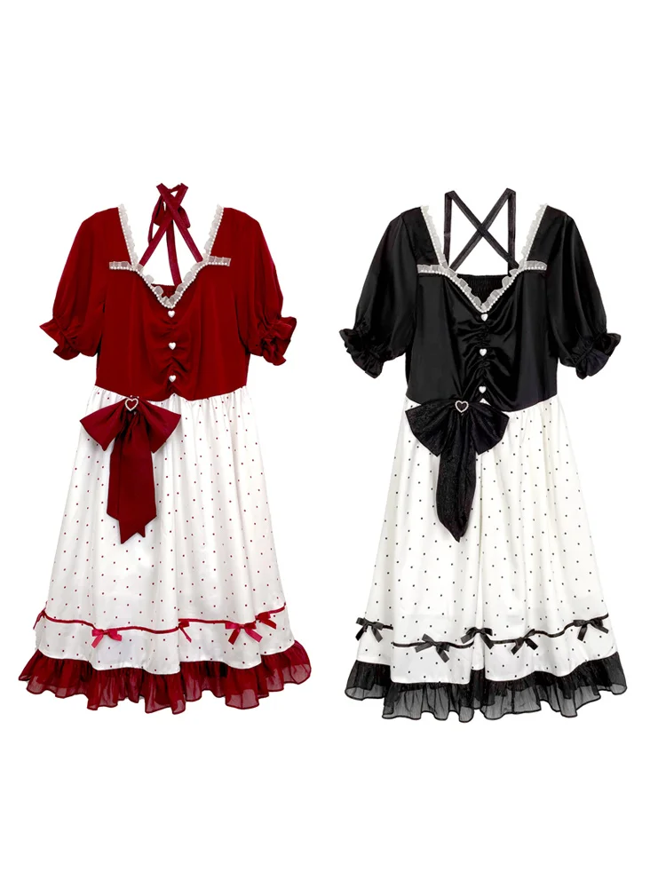 Sommer Mädchen Französisch Lager Größe 3xl Victoria Süße Bowknot Kleid Lolita Vintage Nette Welle Punkt Rüsche Spitze Lolita Cos Loli