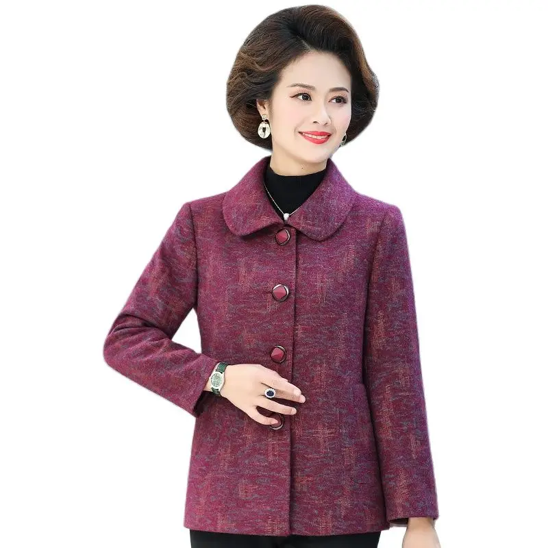 

5XL Women's Woolen Coat Middle-Aged Elderly Mothers Spring Autumn Blended Wool Jacket Female Short Outerwear Tops 2022 W887