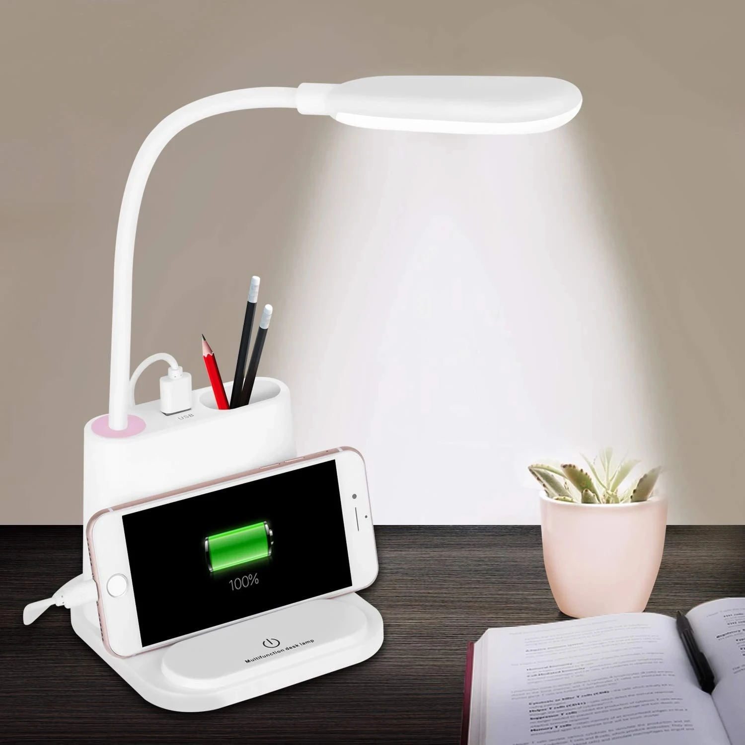 

LED Desk Lamp,Rechargeable Lamp with USB Charging Port & Pen Holder, 2 Color Modes, Eye Protection for College Dorm Reading