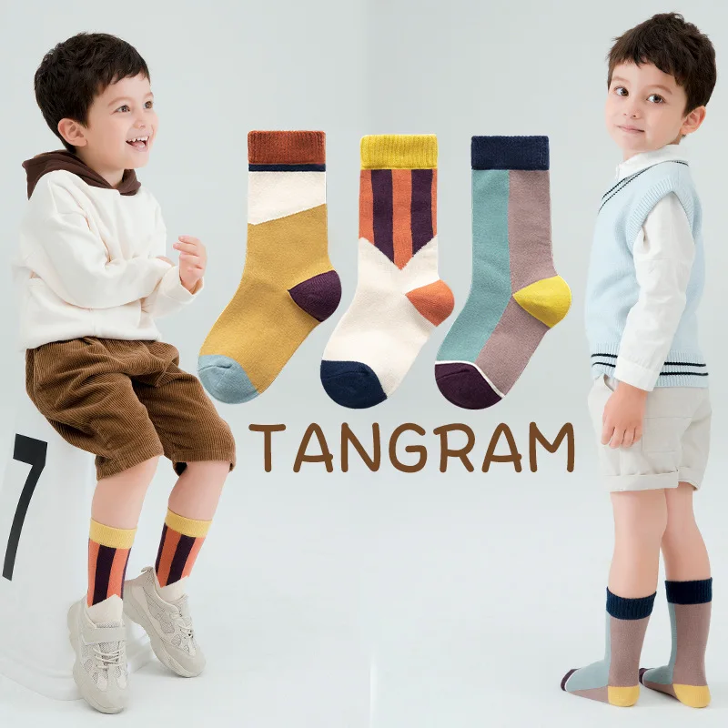 

3 Pairs Pack Kids Socks Spring Autumn Korean Fashion Striped Baby Boys Girls Cotton Socks for 3-12Y Children