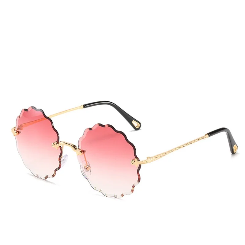 Oversized Round Sunglasses Women Flower Design Trendy Rimless Sun Glasses Shades for Women Driving Eyewear UV400