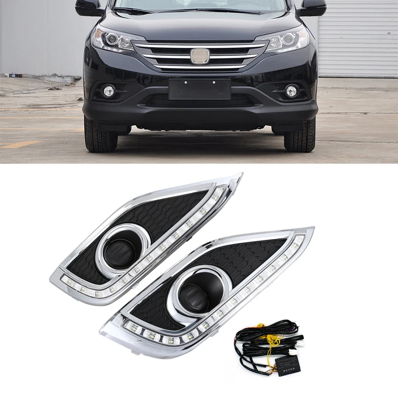 

2 Pieces Car DRL 12V LED Daytime Running Lights with Turn Signal Yellow Flashing Fog Lamp Covers For Honda CRV CR-V 2012~2014