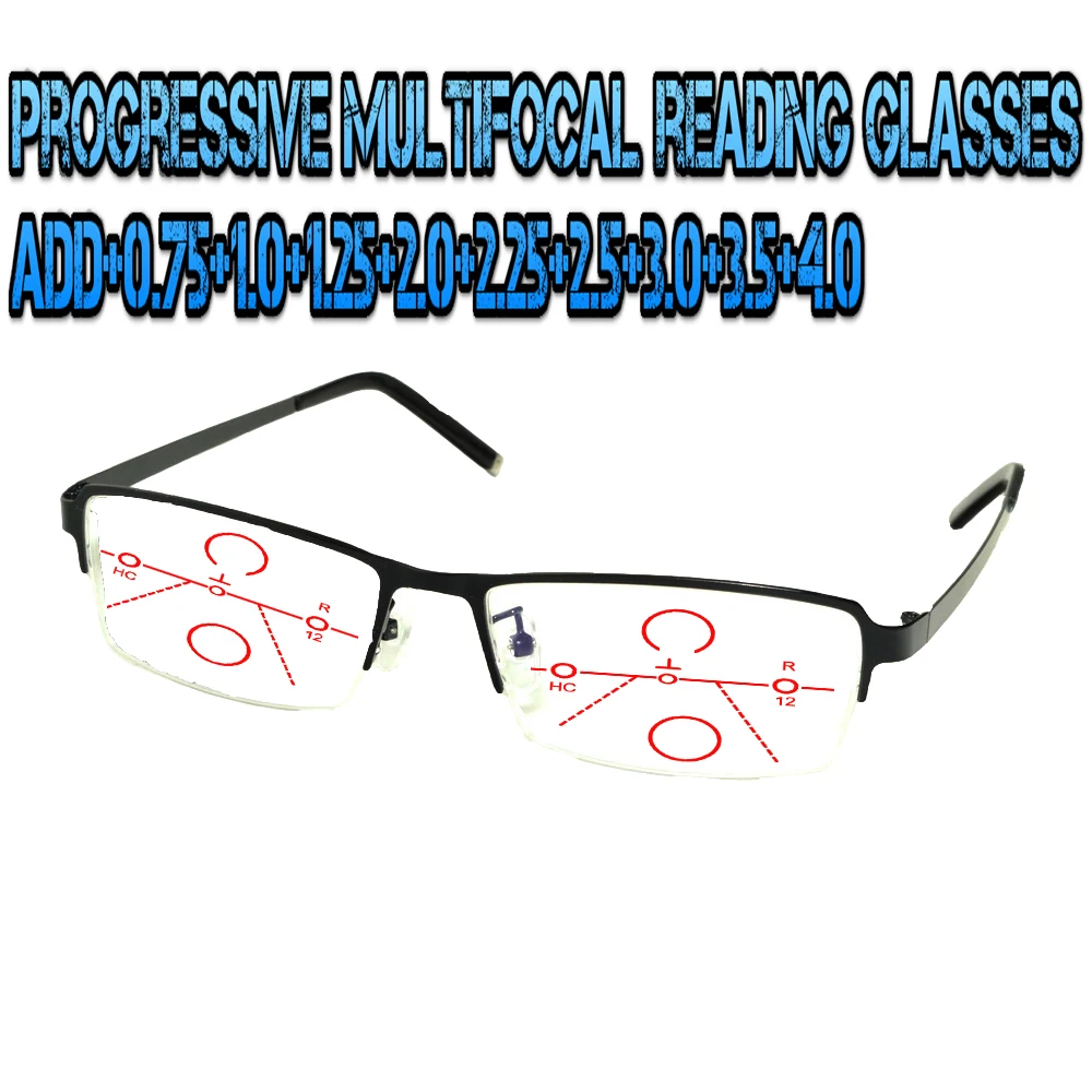 

Progressive Multifocal Anti Blu Light Reading Glasses Black Frame Men Women High Quality Business Halfrim +0.75 To +4.0