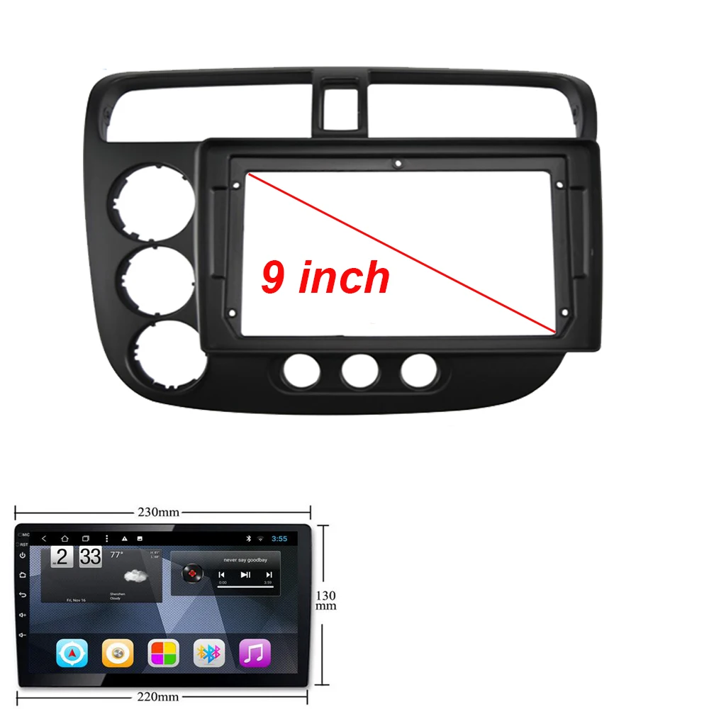 9 Inch Car Stereo Radio Fascia Dash Installation CD Panel Trim Kit for Honda Civic CF4 2001-2005