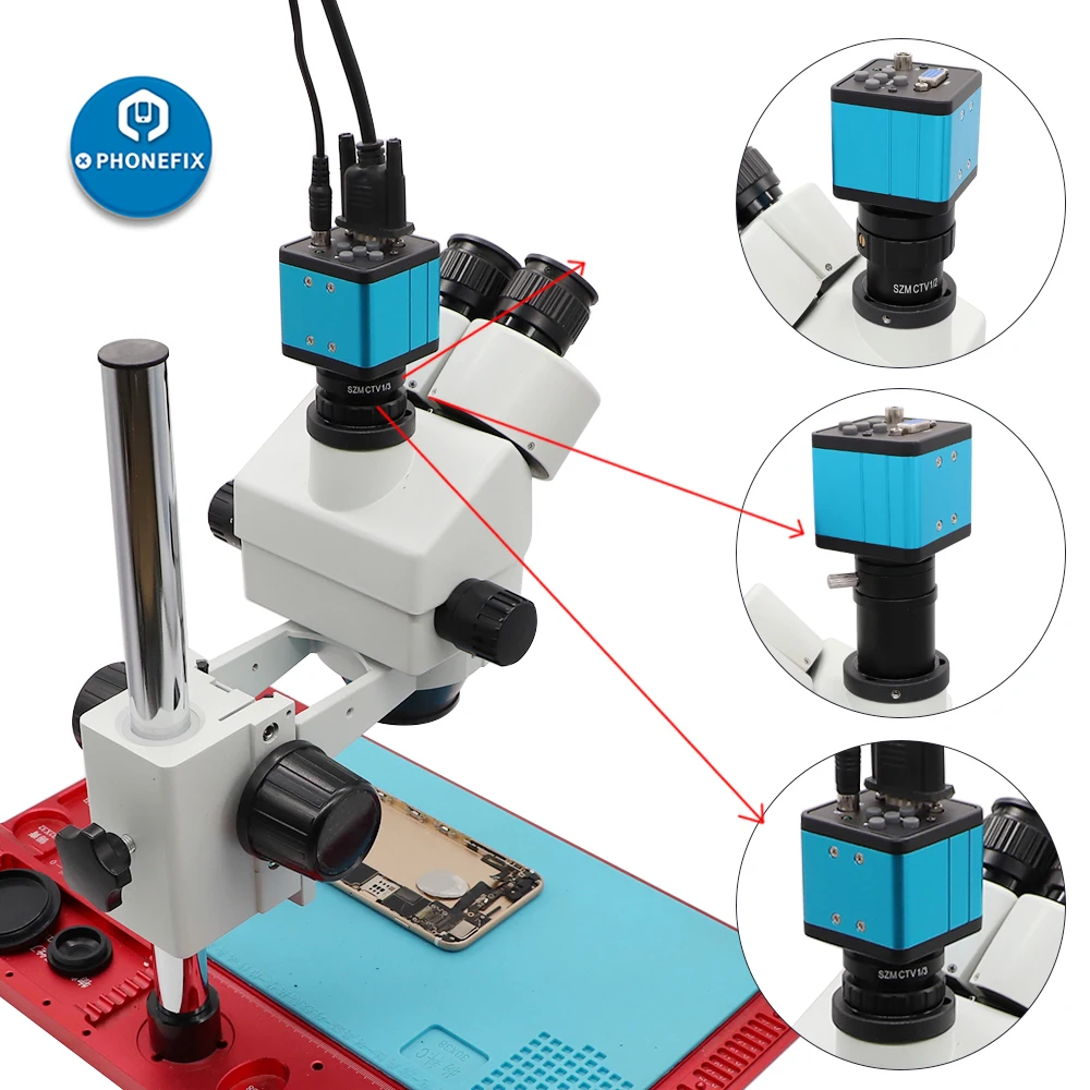 2.0MP VGA 200W 1080P 30FPS Industry Video Microscope Camera C-mount CMOS Digital Camera Magnifier for Phone PCB Soldering Repair