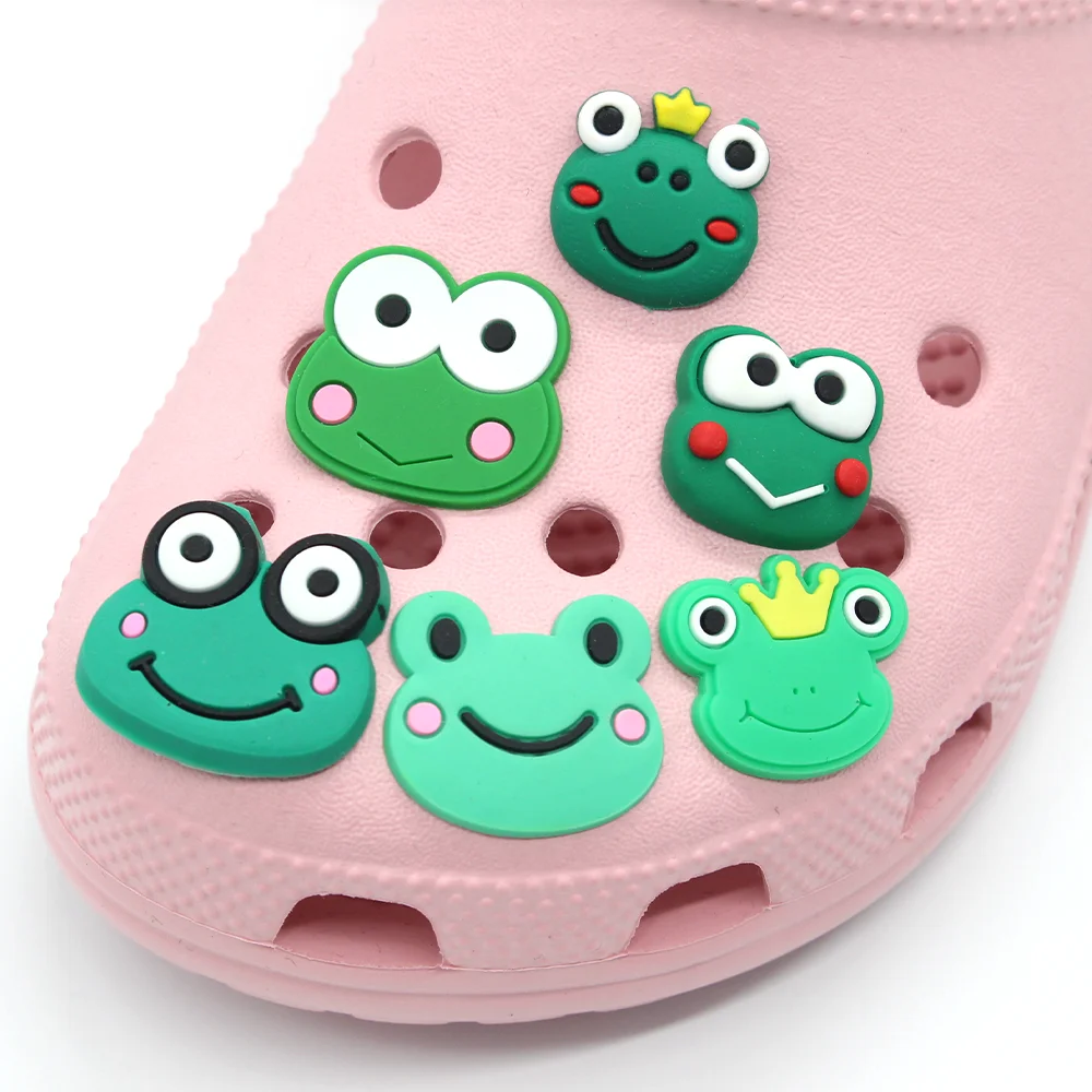 New 1pcs jibz Cute smiling frog shoes charms DIY Small animals Accessories shoe buckle fit croc Decorations girls kids gifts