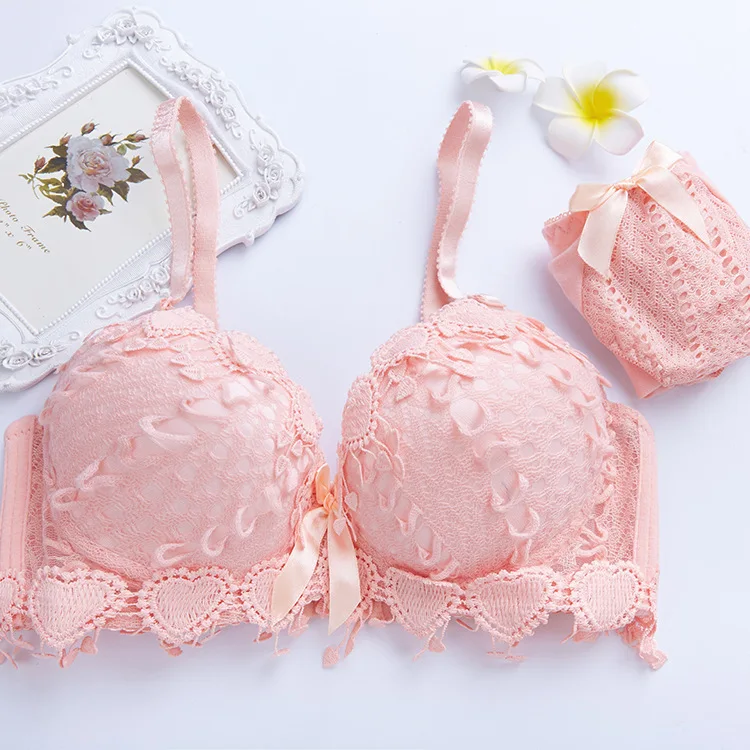 Cute Push Up Bra Sets Floral Bra Summer Girl Cute Bow Small Fresh Comfortable Underwear Set Padding Plus Size Lingerie Sets