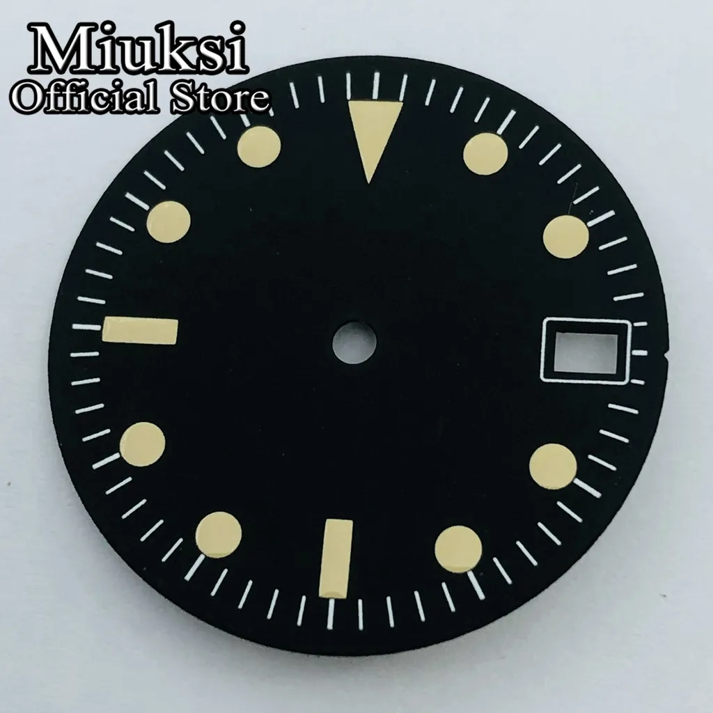 Miuksi 28.5mm black watch dial fit NH35 movement