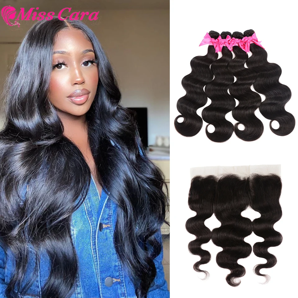 Peruvian Body Wave Bundles With Frontal 100% Human Hair 3/4 Bundles With Frontal Miss Cara Remy Hair Bundles With Frontal