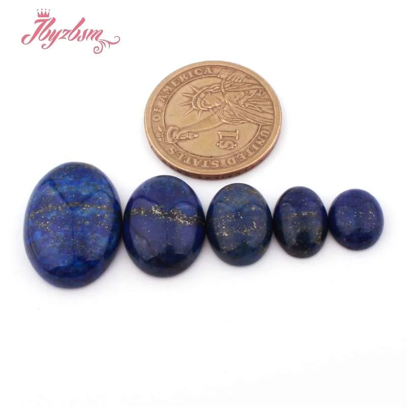 

Oval Blue Lapis Lazuli CAB Cabochon Flatback Dome Undrilled Natural Stone Beads For DIY Pandandt Earring Ring Jewelry Making 5pc