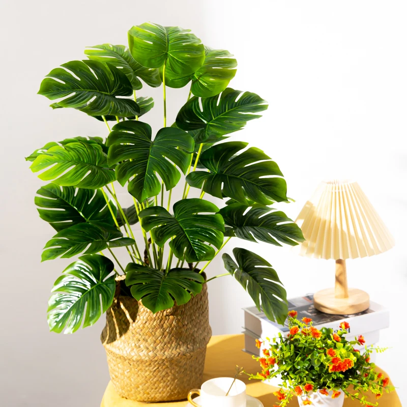 

75cm Tropical Tree Large Artificial Plants Fake Turtle Leafs Plastic Palm Leaves Big Potted Monstera For Home Outdoor Room Decor