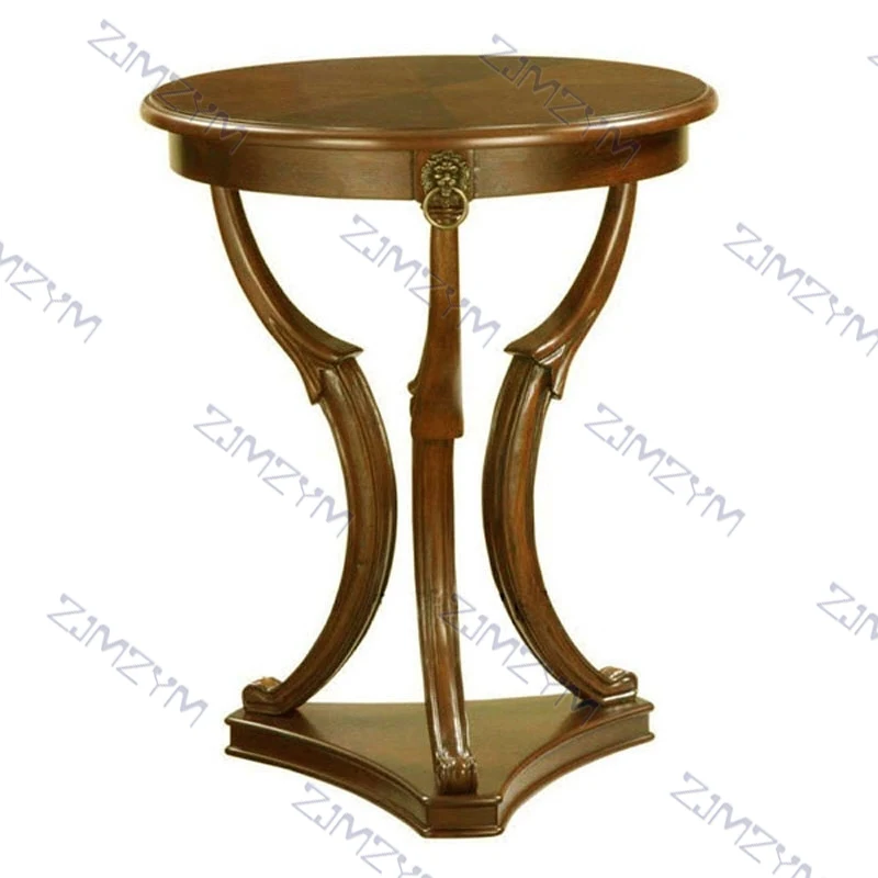 Modern simple European living room small tea table solid wood corner table small round table sofa tea table small round table