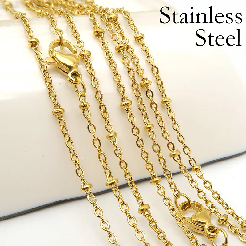30 Fuß Edelstahl Perlenkette mit Gold-PVD-Beschichtung, Satellitenkette, Großhandel, anlaufbeständig, Schmuckzubehör für Männer und Frauen – Detail 3