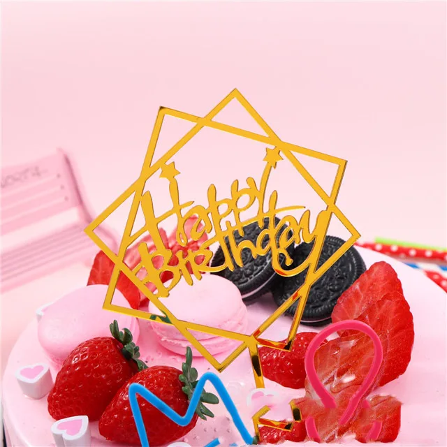 Gold Silber Alles Gute zum Geburtstag Kuchen Topper Acryl Klassische Geburtstag Cupcake Topper Dessert Dekoration für Baby Dusche Kuchen Liefert – Detail 20