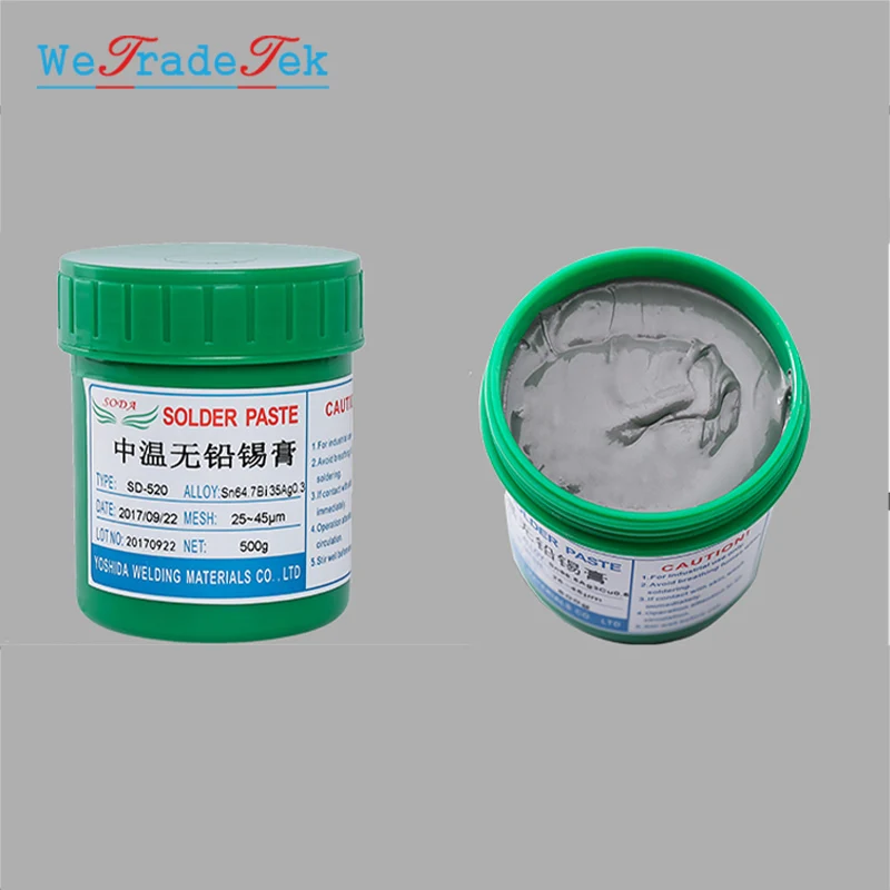 500g Medium อุณหภูมิตะกั่วบัดกรีวาง Sn64.7Bi35Ag0.3 เมนบอร์ด SMT LED แผงควบคุมกล่อง Welding Flux SD-520
