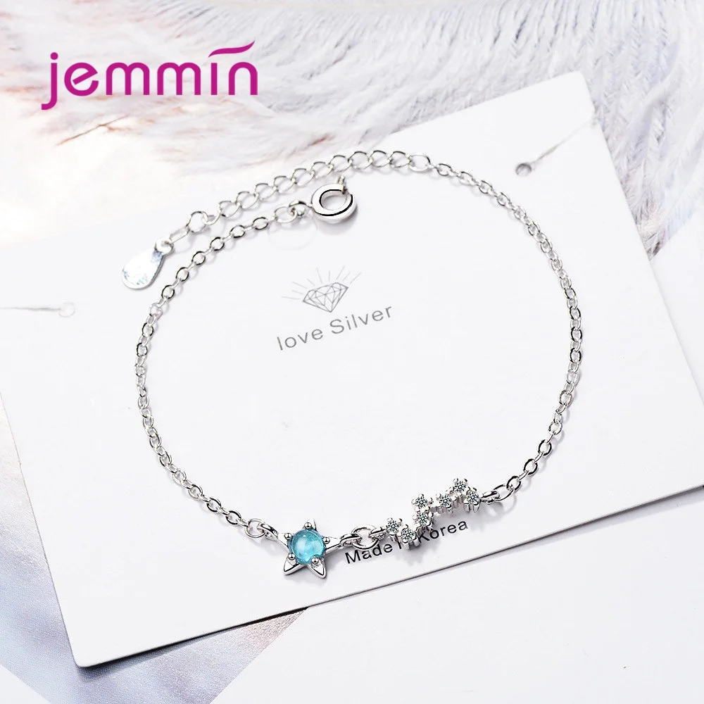 Rhinestone Glass Women Bracelets Bangles 925 Silver  Nice Look Blue Opal Star Design Girl Chain Wristbands with Extender