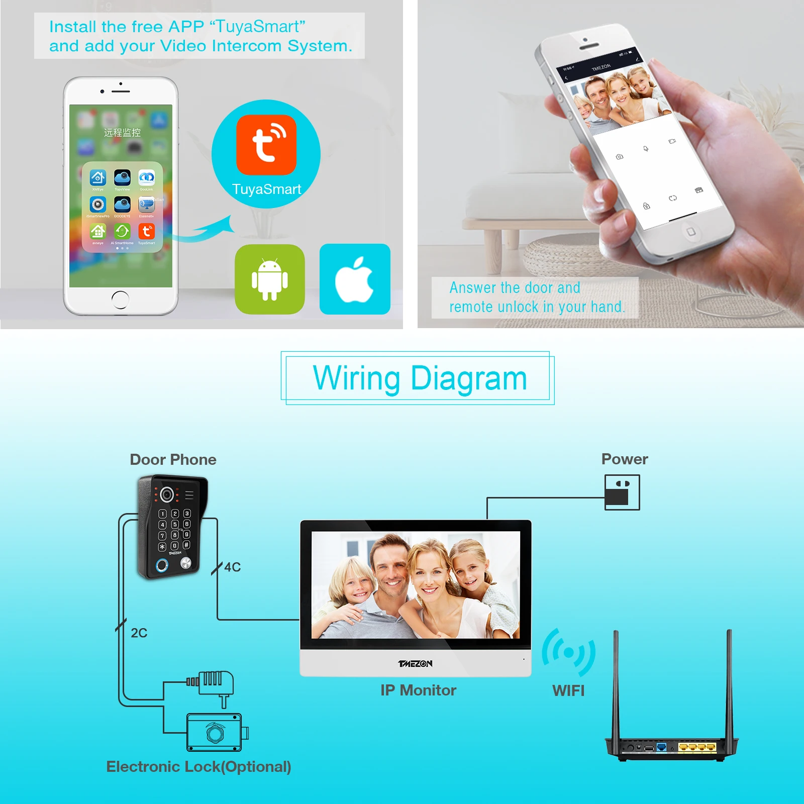 TMEZON WiFi videocitofono 10zoll Touch Screen con 1080P campanello cablato APP/Card Swipe/Monitor tuya