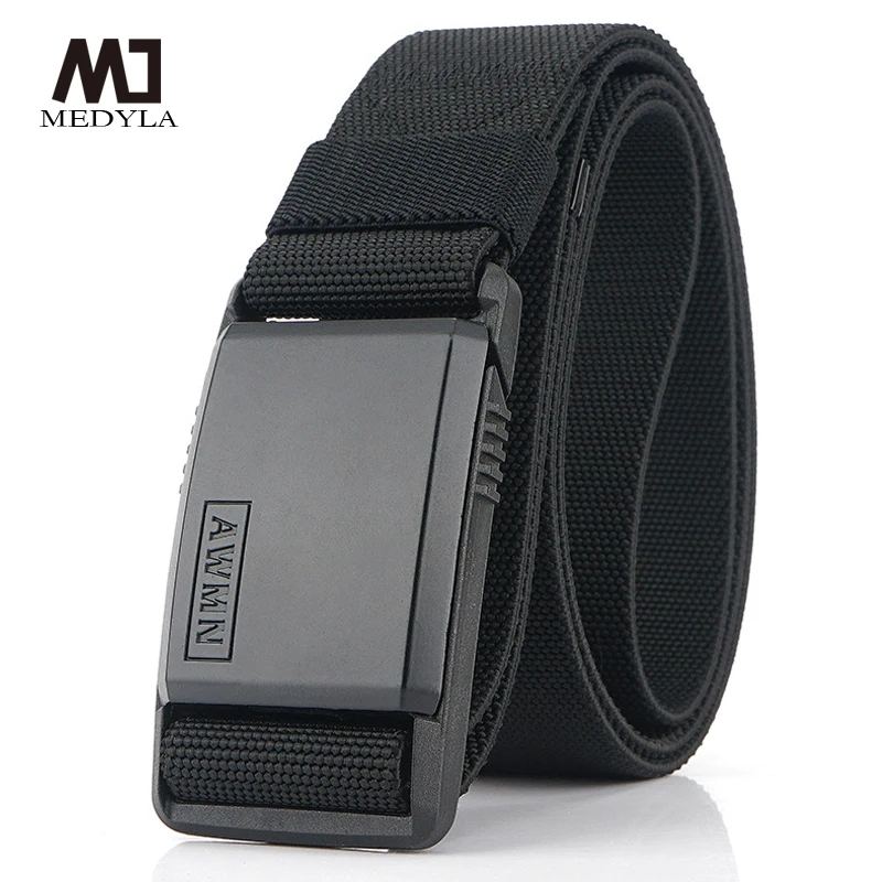 

MEDYLA New Nylon Belt Metal Magnetic Buckle Adjustable Belts For Men Military Combat Elastic Belts High Quality Wear-resistant