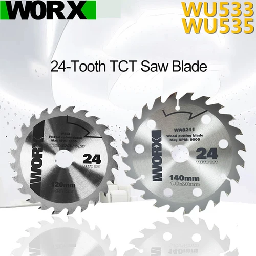 WORX 목공 톱날, WU533 특수 원형 톱날, 절단 블레이드, 24 톱니, WU535 톱날, 140mm, 120mm