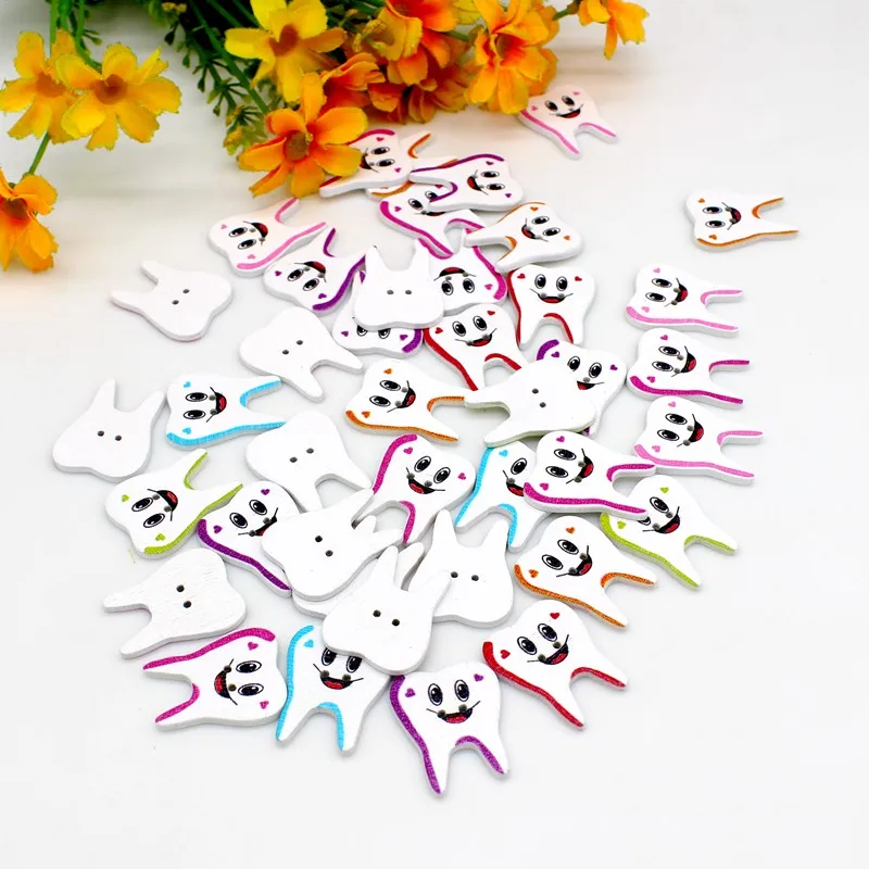 50pcs/lot Random Mixed Tooth buttons DIY Painting Sewing Buttons Scrapbooking Decoration Sewing Supplies