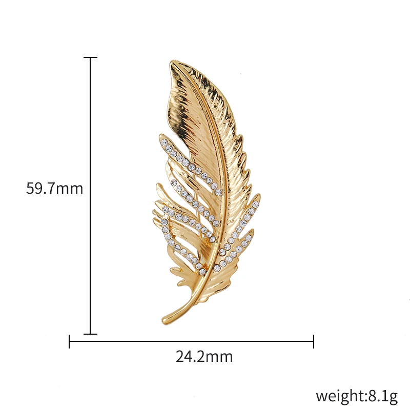 Baiduqiandu Feather Brooches For Women And Men Matt Gold Color Leaf Plant Collar Pins Gift Winer Coat-Accessories Factory Sale