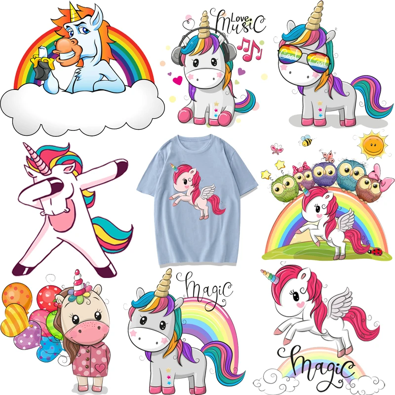 Unicorn Patches for Clothing Iron-on Transfers Thermoadhesive Patches Ironing Stickers Diy Pvc Patch Flex Fusible Transfer Dress