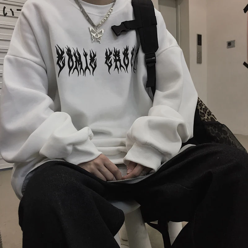 Autumn Streetwear Black Tops Men White Gothic Oversized Hoodie O Neck Pullover Mens Hip Hop Cool Couples High Street Sweatshirts