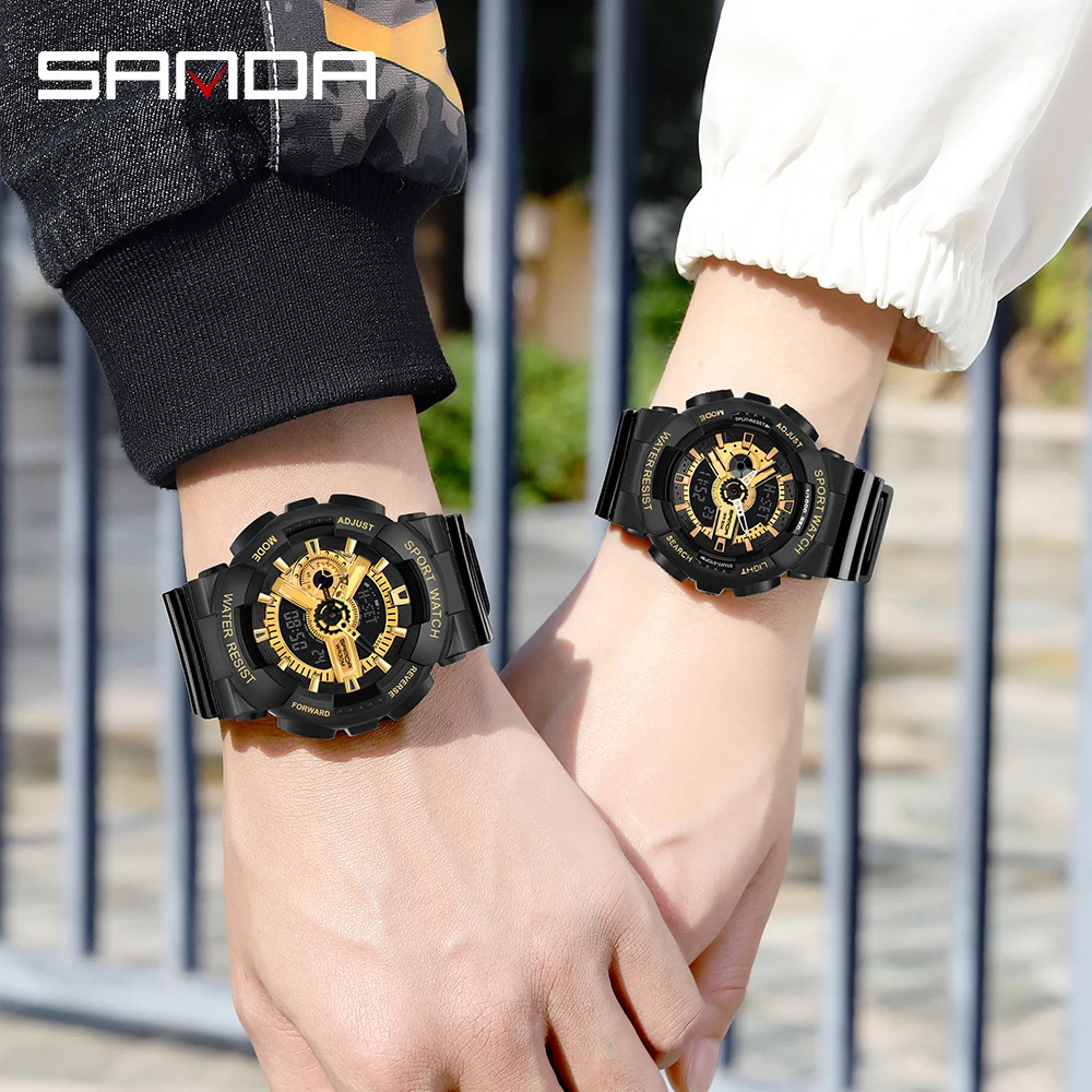 Sanda-Reloj de pulsera deportivo para hombre y mujer, accesorio masculino de marca superior, estilo militar G, con pantalla Dual, resistente al agua