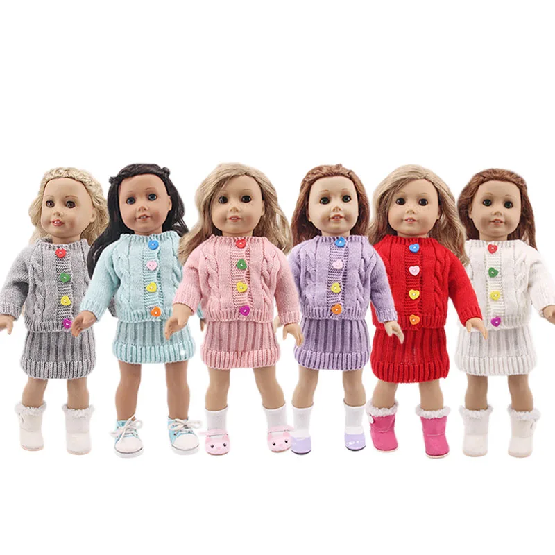 Boneca cor botão camisola saia caber 18 Polegada boneca americana e 43cm bebê recém nascido boneca, nossa geração, presente para crianças