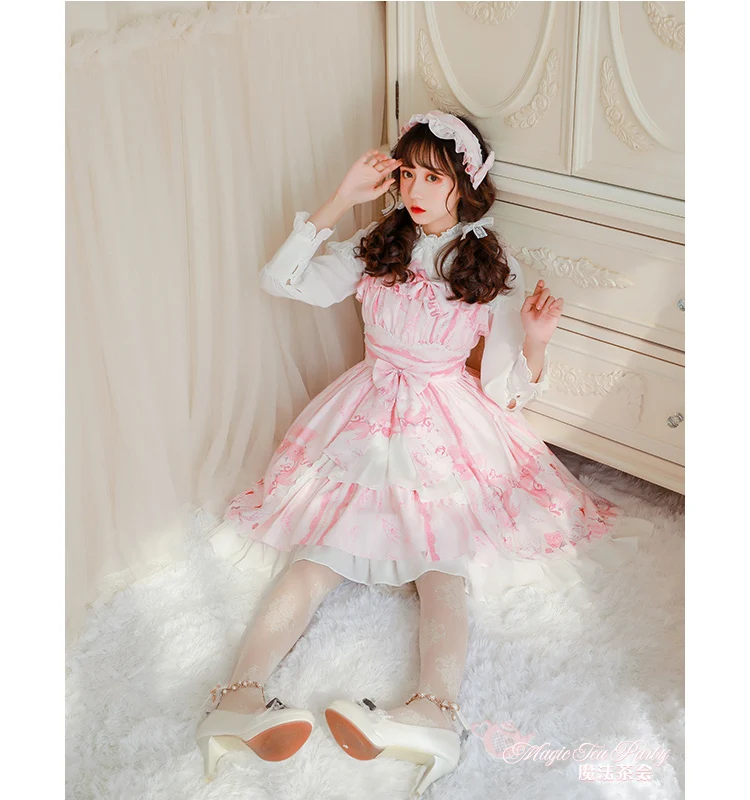 

Princess tea party sweet lolita dress vintage lace bowknot cute printing victorian dress kawaii girl gothic lolita jsk loli cos