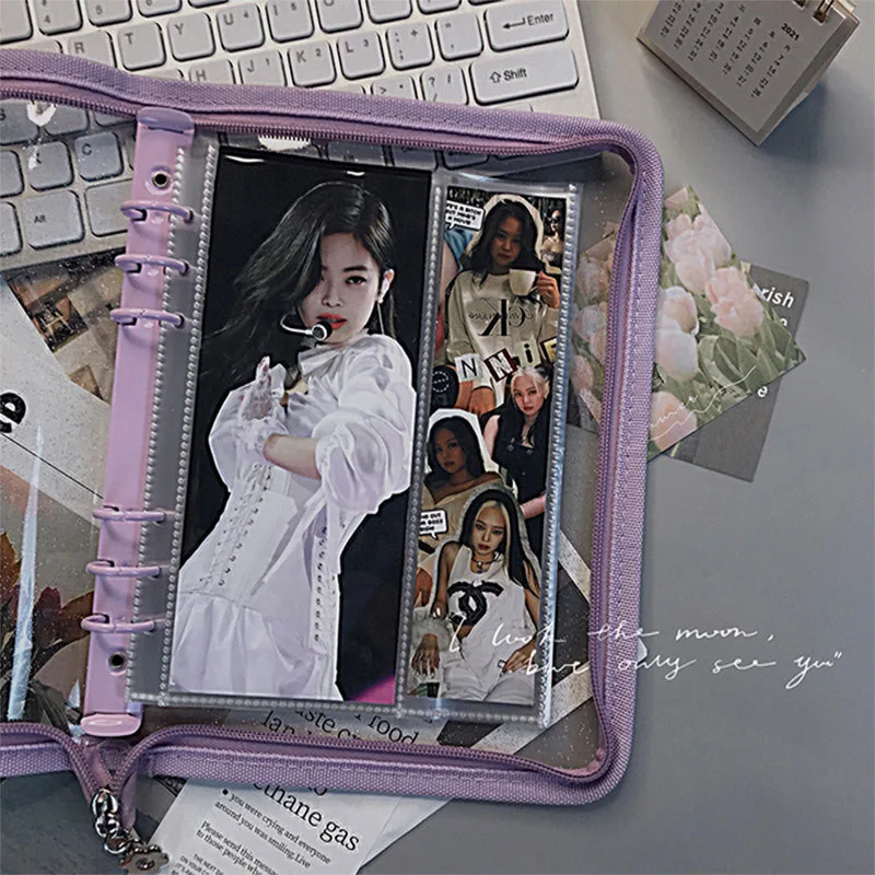 Sharkbang A5 A6 Zipper Binder Notebook Photo Organizer Loose Leaf Cover Diary Bullet Transparent PVC Journal Agenda Stationery