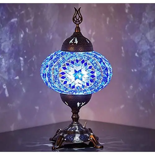 (15 Colors) Battery Operated Mosaic Table Lamp with Built-in LED Bulb, english Moroccan Handmade Mosaic Table Desk Bedside Mood