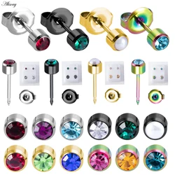 Alisouy 2pcs Stainless Steel Birthstone CZ Zircon Ear Helix Tragus Cartilage Stud Earrings Piercing Professional for Gun Jewelry