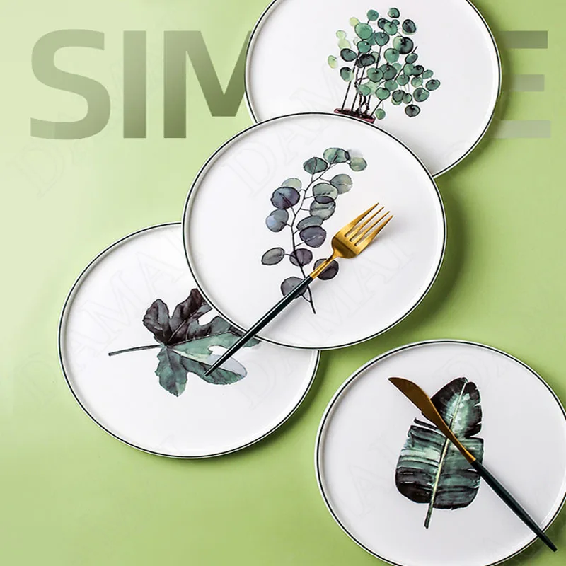 

Flowers Decorative Ceramic Plates Plant Decoration Porcelain Cake Dessert Plate Nordic Main Course Dining Table Dinner Tableware