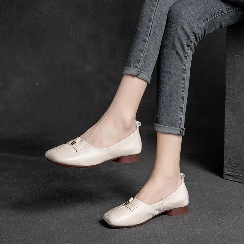 Sen women's simple shallow mouth shoes soft soles soft top layer cowhide single shoes professional work shoes