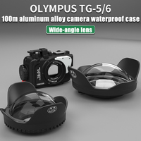Seafrogs Aluminum Olympus TG5 TG6 Underwater Housing Kit 100m Waterproof Case+Red Filter+Wide Angle Lens/Flash for Scuba Diving