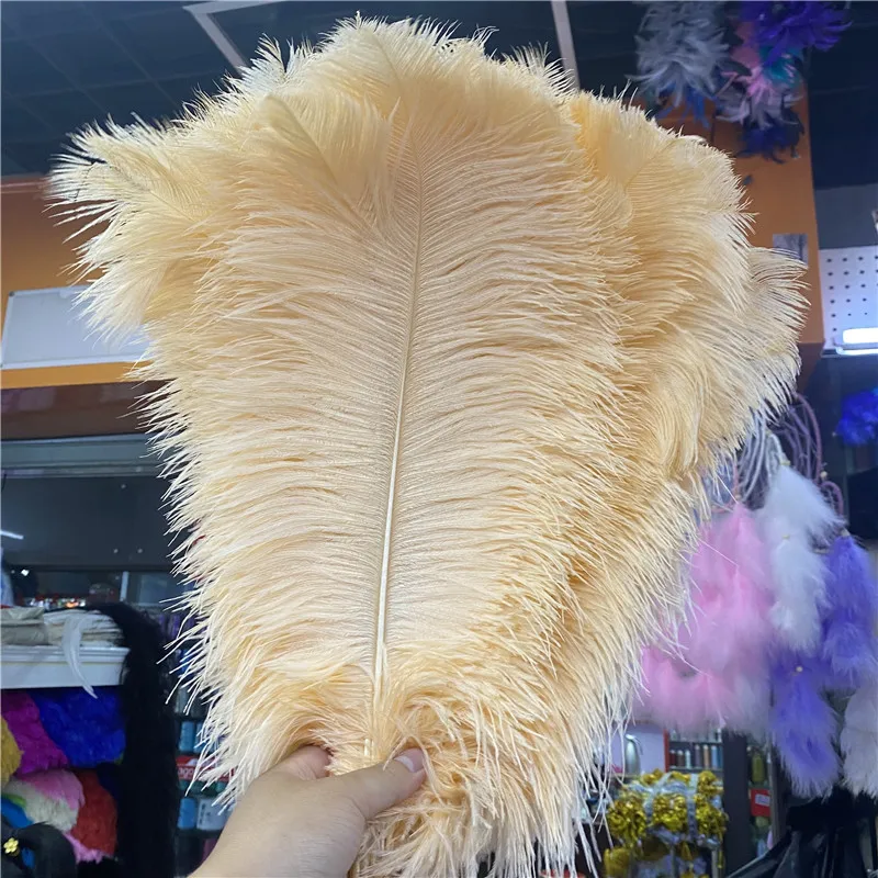 The New 100pcs/lot Champagne Fluffy Ostrich Feather 45-50cm/18-20inches Wedding Dancers Christmas Jewelry Diy Home Plumes