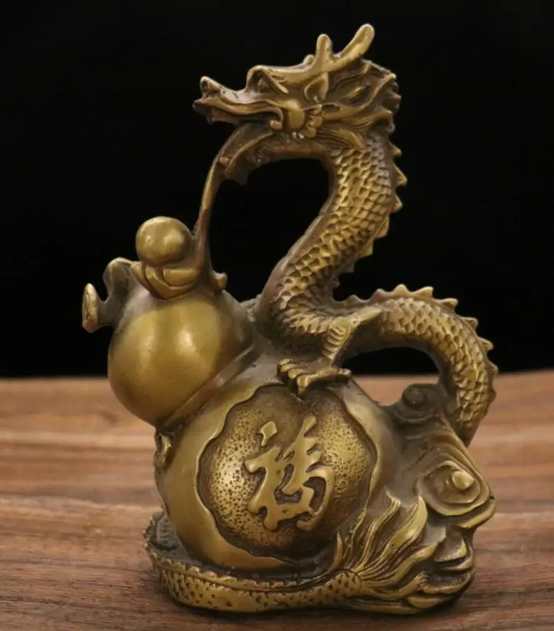 

Archaize brass auspicious dragon hug gourd household decoration crafts statue