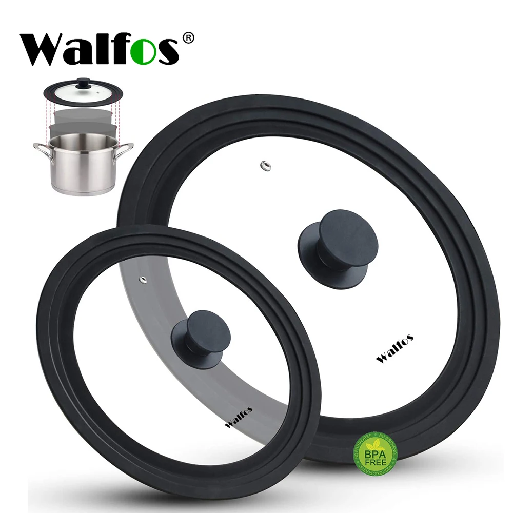 

WALFOS Universal Lid For Pots Pans And Skillets Tempered Glass Come In 3 Various Sizes With Heat Resistant Silicone Rim Cookware