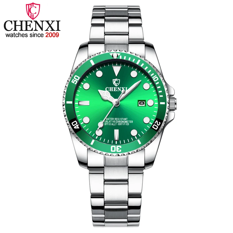 CHENXI-relojes de acero inoxidable para mujer, pulsera de cuarzo con esfera verde, a la moda, 2019