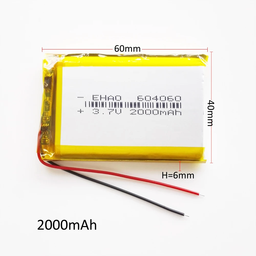 3.7V 2000mAh Lithium Polymer Rechargeable Battery Lipo Cell Replace For DVD Bluetooth GPS Wired Microphone Audio Computer 604060