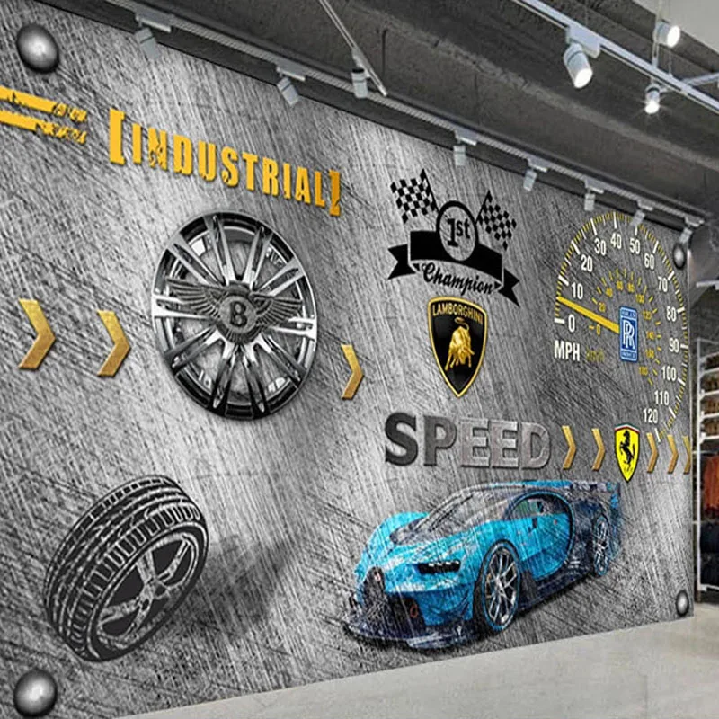 

3D Self-Adhesive Wallpaper Retro Sports For Cement Wall Murals Car Club Bar KTV Background Wall Papers Papel De Parede Stickers