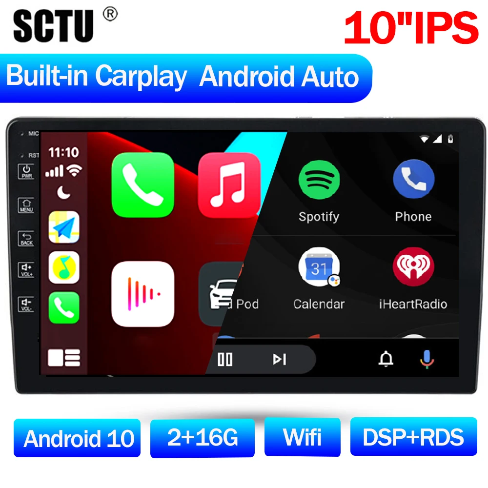 

SCUMAXCON Car Radio Stereo Carplay Android Auto Bluetooth IPS DSP RDS GPS WIFI Multimedia 2 Din 2+16G 4 Core Android 10 Touch