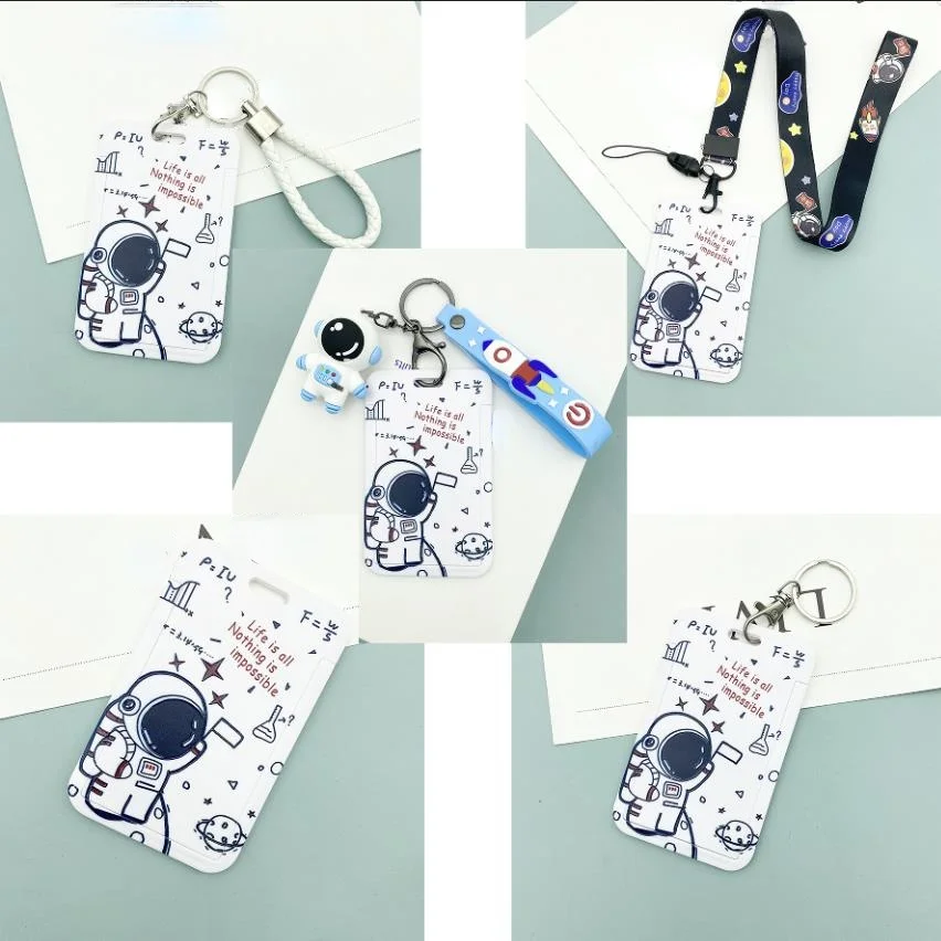 Space Astronaut Keychain Student Meal Card Card Holder Portable Slide Cover Credential Holder Rocket Pendant Student Child Gift