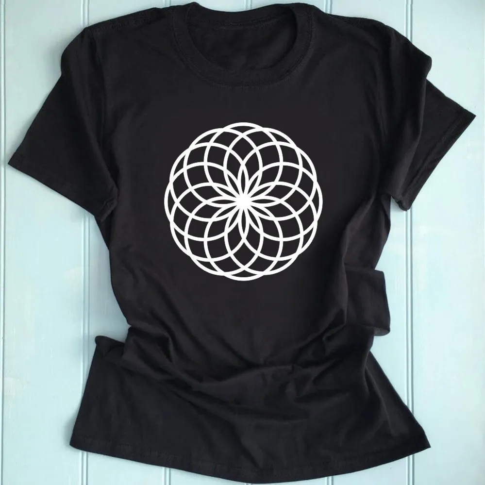 Flower of Life Sacred Geometry Tee Soft Cotton Unisex T-Shirt Seed of Life Yoga T Shirt Gift Idea Shirt White Black Tops Tees