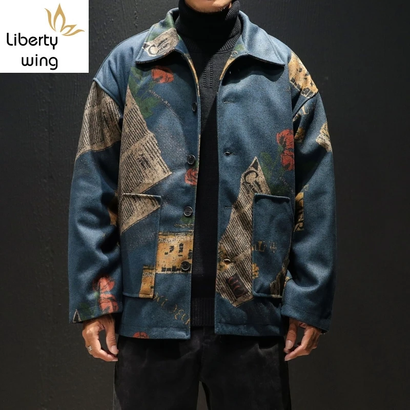

Brand New Mens Slim Single Breasted Windbreakers Autumn Casual Printed Turn-down Collar Coat Male Outwear Plus Size 5XL