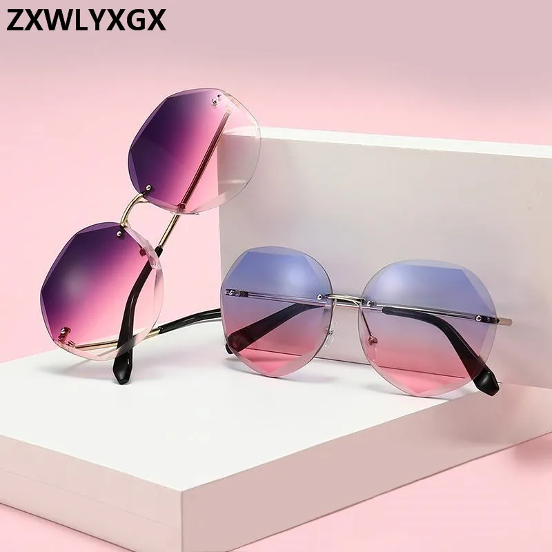 ZXWLYXGX Design Fashion Lady Sun glasses 2020 Rimless Women Sunglasses Vintage Alloy Frame Classic Brand Designer Shades Oculos