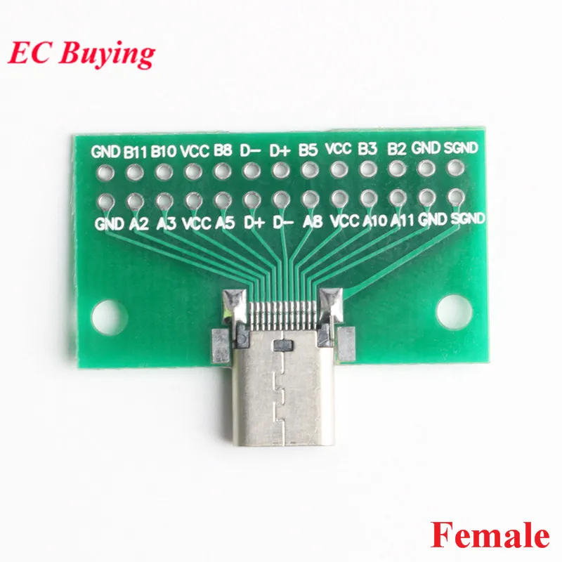 Type-C Male to Female USB 3.1 Test PCB Board Adapter Type C 24P 2.54mm Connector Socket For Data Line Wire Cable Transfer